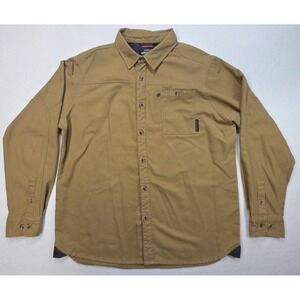 Grundens Fishing Flannel Shirt Mens Large Brown Beige Pockets